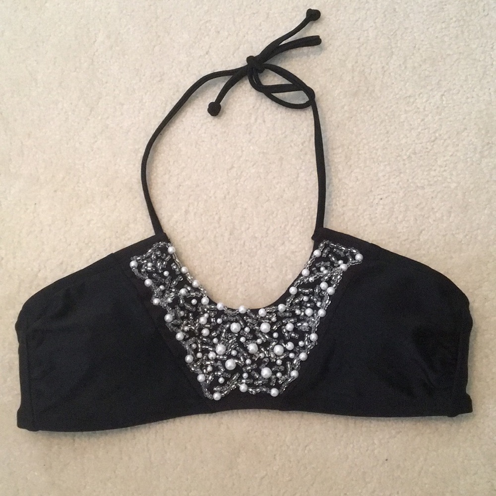 Pearl Beaded Halter Bikini Top
